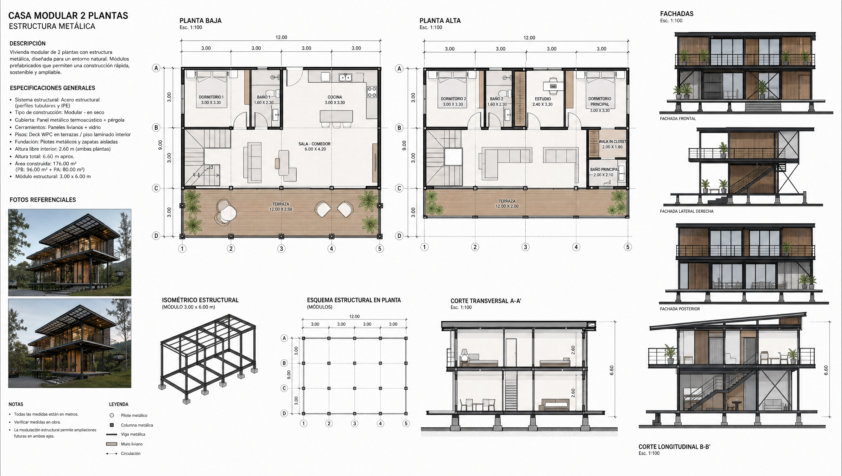 Plano arquitectonico Casa Modular 70 m2 rural